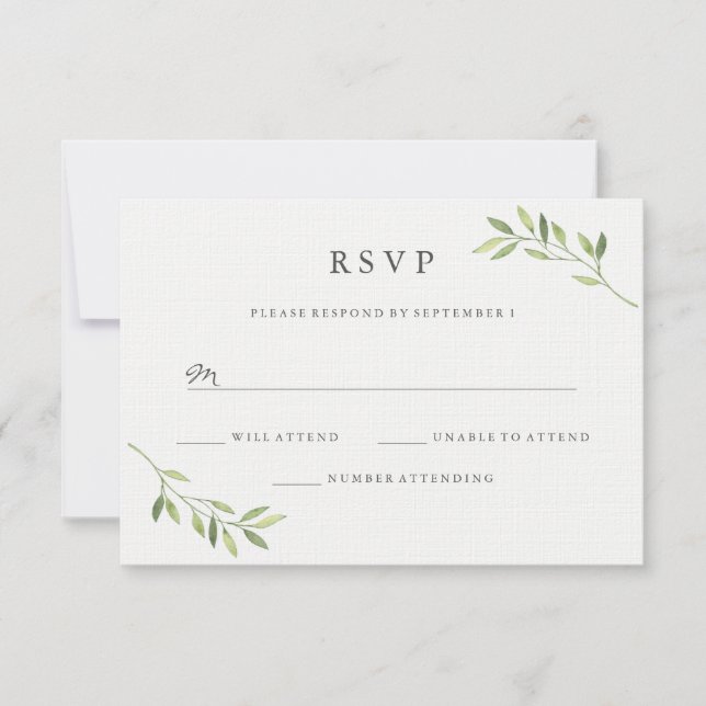 Watercolor Green Leaf Wedding RSVP (Front)