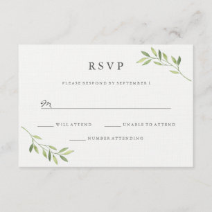 Watercolor Green Leaf Wedding RSVP Card