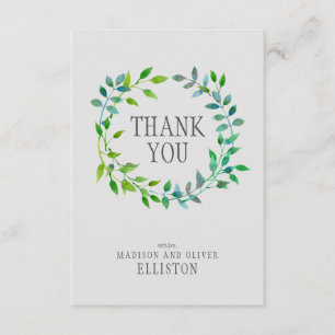 Watercolor Green Leaf Wreath Thank You Card