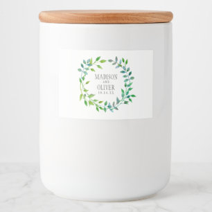 Watercolor Green Leaf Wreath Wedding Food Label