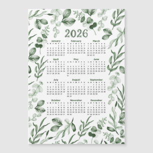Watercolor Green Leaves 2026 Calendar 