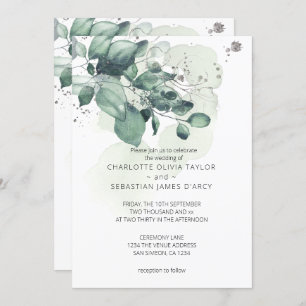 Watercolor Green Leaves Botanical Wedding Invitation