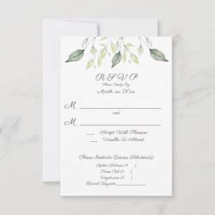 Watercolor Green Leaves Elegant Wedding RSVP Card