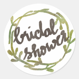 Watercolor Green Leaves Fall Bridal Shower Classic Round Sticker