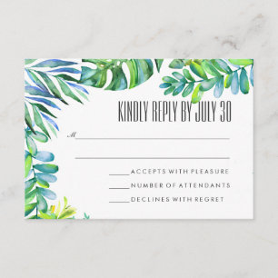 Watercolor Green Leaves Greenery Wedding RSVP Card