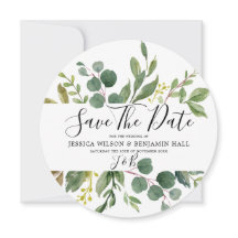 Watercolor Green Leaves Modern Wedding