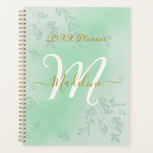 Watercolor Green Leaves Monogram Planner