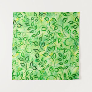 Watercolor green leaves on a yellow-green backgrou tapestry