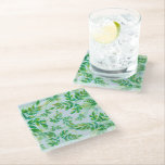 Watercolor Green Leaves on Water Glass Coaster<br><div class="desc">Watercolor plant leaves on water. Painting with depth.</div>