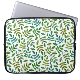 Watercolor green leaves pattern. Greenery floral Laptop Sleeve