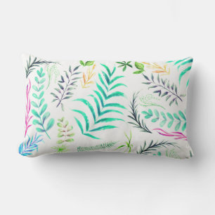 Watercolor Green Leaves Summer Vibes  Lumbar Cushion