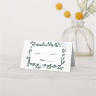 Watercolor Green Leaves Wedding  Place Card