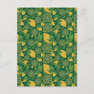 Watercolor Green Lemon Fruit Pattern Postcard