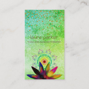Watercolor Green Lotus Flower Logo Yoga Healing Business Card