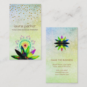 Watercolor Green Lotus Flower Logo Yoga Healing Business Card