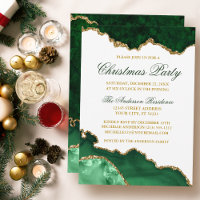 Watercolor Green Marble Geode Gold Christmas Party