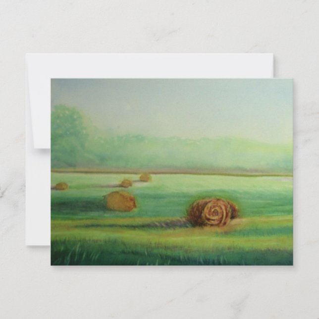 Watercolor Green meadow hay fields  Card (Front)
