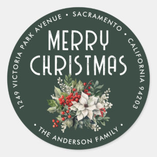 Watercolor Green Merry Christmas Return Address Classic Round Sticker