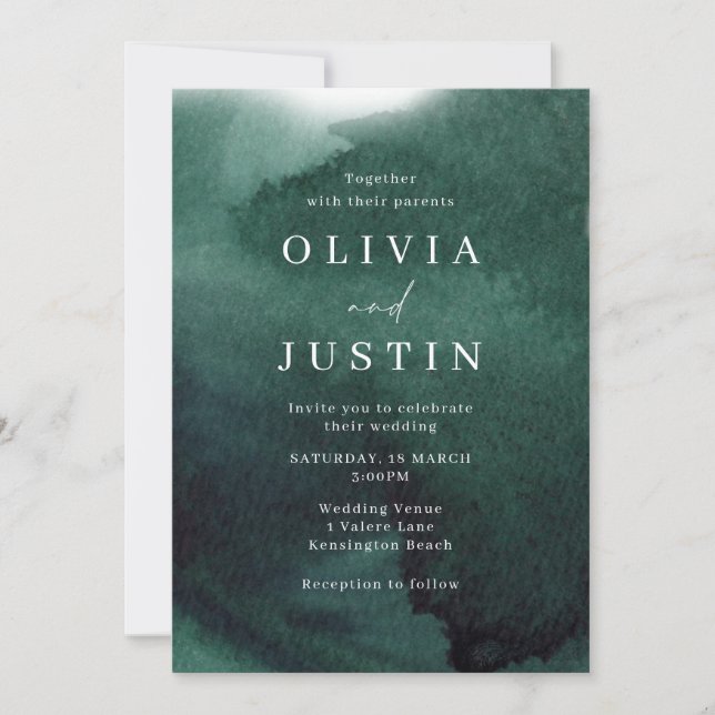 Watercolor Green Modern Wedding Invitation (Front)
