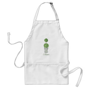Watercolor Green Monogrammed Topiary Standard Apron