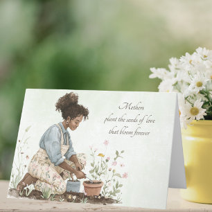Watercolor Green Mum Planting a Seed Mother's Day Holiday Card