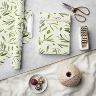 Watercolor Green Olive Branches Wrapping Paper