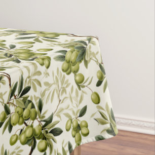 Watercolor Green Olive Pattern Mediterranean Tablecloth