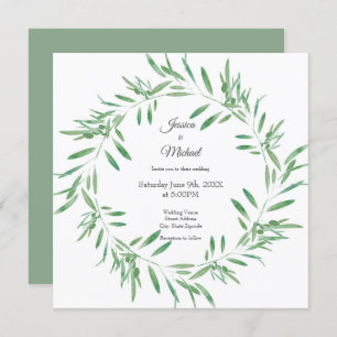 Watercolor Green Olive Wreath Invitation