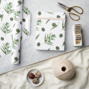 Watercolor Green Olives and Olive Branches Wrapping Paper