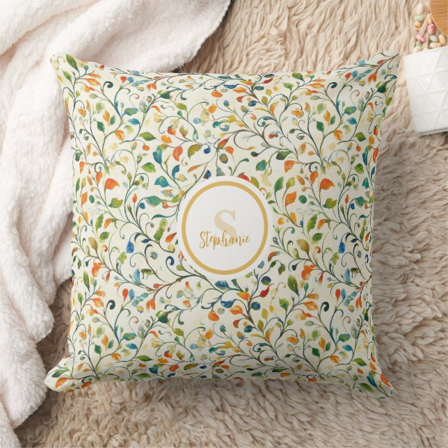 Watercolor Green Orange European Garden Cushion (Blanket)