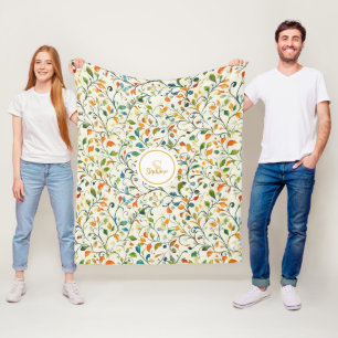 Watercolor Green Orange European Garden Fleece Blanket