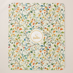 Watercolor Green Orange European Garden Sherpa Blanket