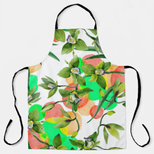 Watercolor green orchid flowers. Floral botanical Apron