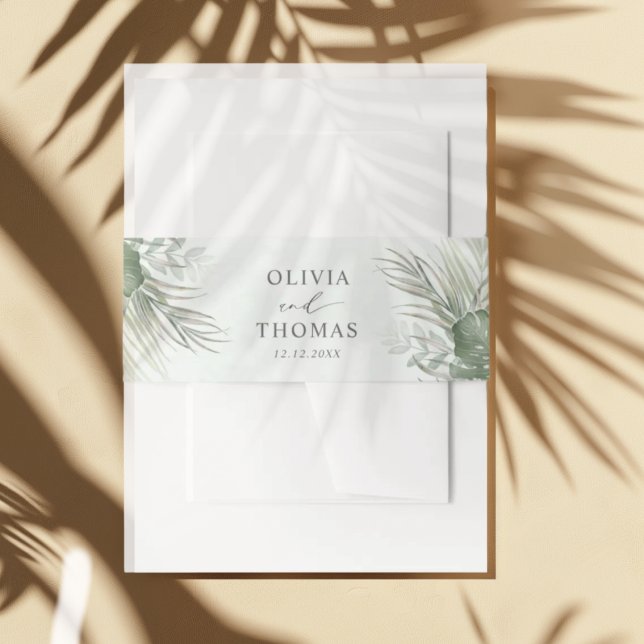 Watercolor Green Palm Leaf Wedding Invitation Belly Band (Creator Uploaded)