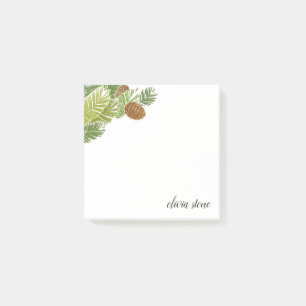 Watercolor Green Pine Branch Cones Post-it Notes