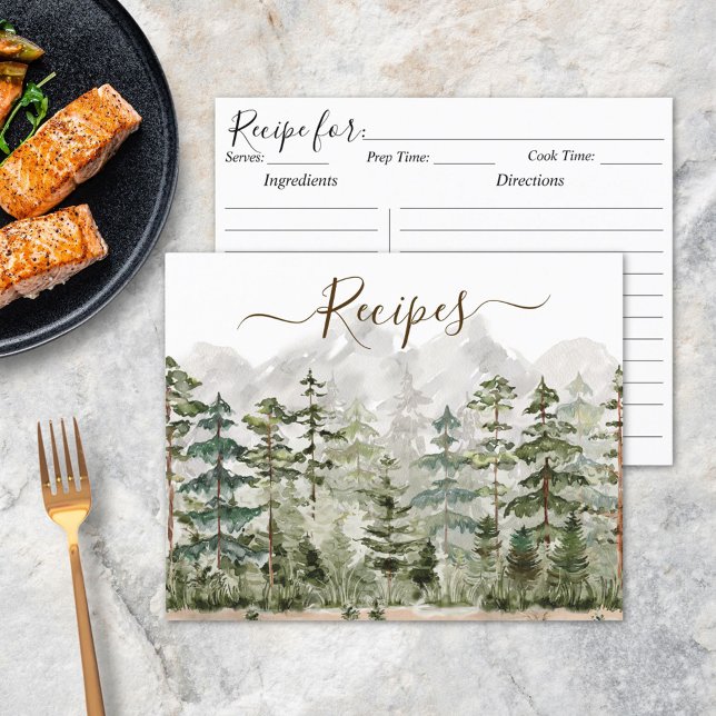 Watercolor Green Pine Forest Cooking Recipe Card (In situ)