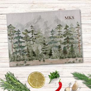 Watercolor Green Pine Forest on Mountain Cutting Board