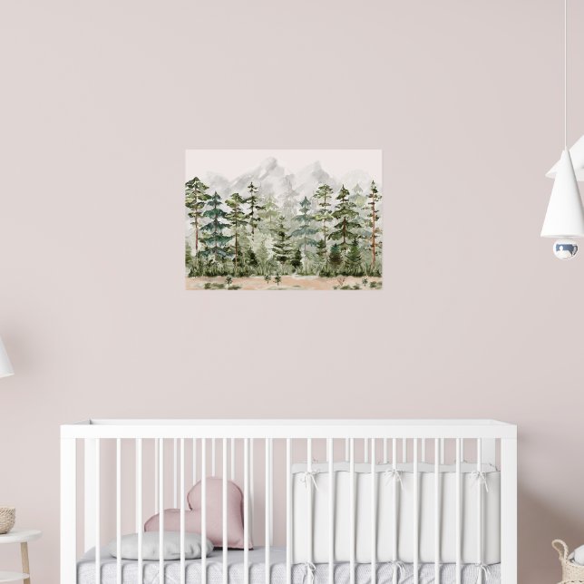 Watercolor Green Pine Forest on Mountain Poster (Nursery 2)