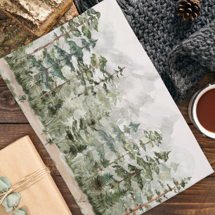 Watercolor Green Pine Forest on Mountain Tea Towel