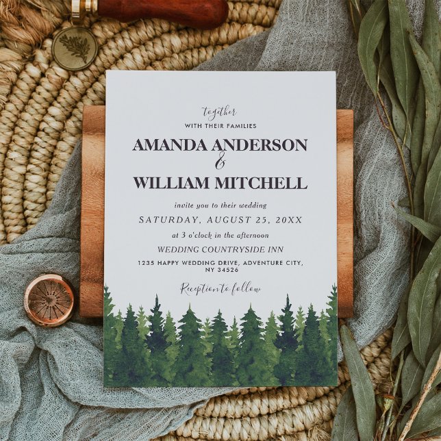 Watercolor Green Pine Forest Wedding  Invitation (Creator Uploaded)