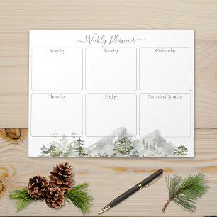 Watercolor Green Pine Forest Weekly Planner Notepad