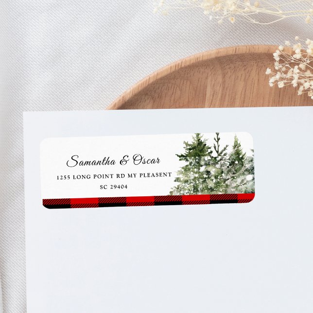 Watercolor Green Pine Tree  & Red Buffalo Plaid (Creator Uploaded)