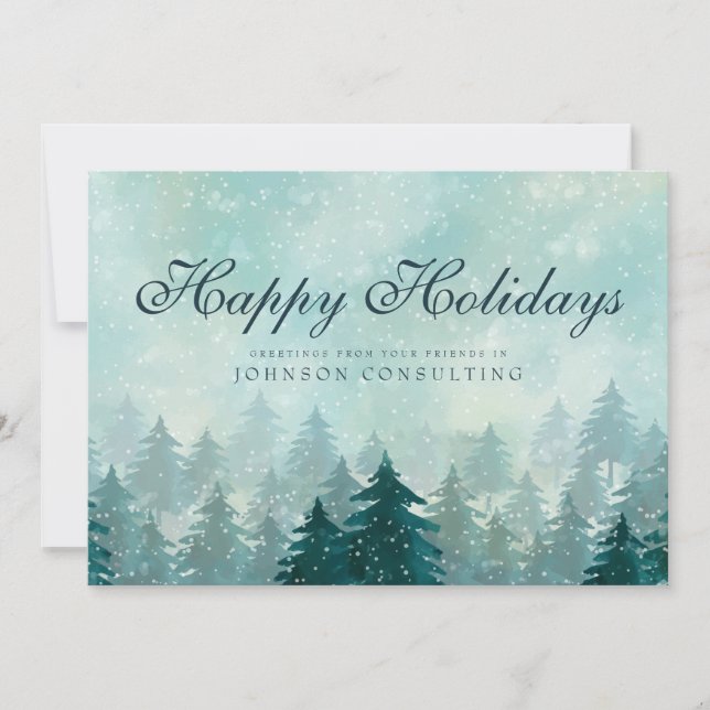 Watercolor Green Pine Trees | Holiday Greetings (Front)