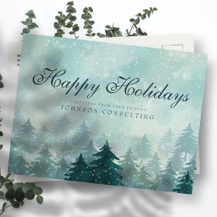 Watercolor Green Pine Trees Holiday Greetings Postcard