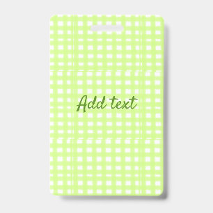 Watercolor green plaid ginham personalised add tex ID badge