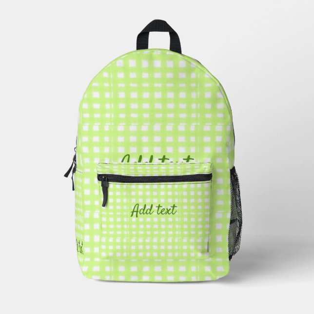 Watercolor green plaid ginham personalised add tex printed backpack (Front)