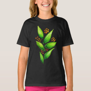 Watercolor Green Plant Orange Berries Girl T-Shirt