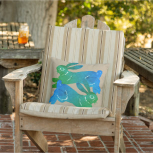 Watercolor Green Rabbit Hare Khaki Animal Pattern Cushion