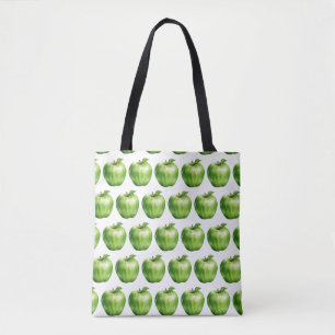 Watercolor Green Realistic Apple Pattern Tote Bag