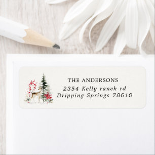 Watercolor Green Red Forest Holiday Address